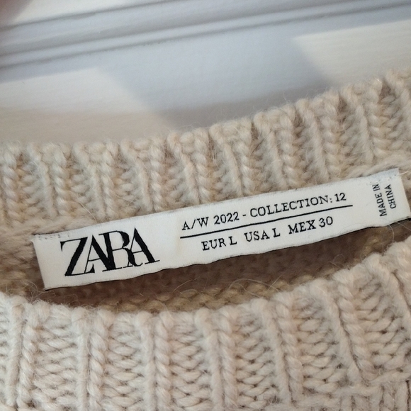 Zara Limited Edition Split Sleeve Wool Alpaca Sweater Ecru Ivory Knit Size XL - Picture 8 of 10
